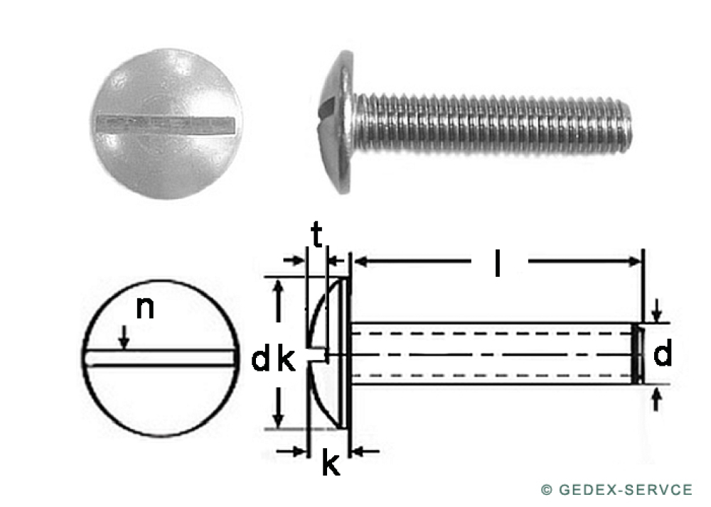 25 pcs M3x6 A2 Slotted screws mushroom head NF E 27-128 , stainless steel